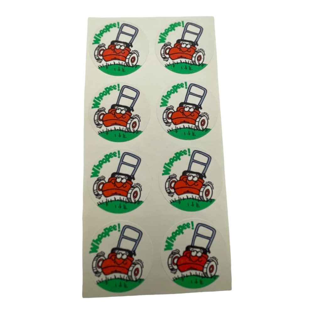 Vintage Scratch n Sniff  8 Stickers Whoopee Lawnmower Sticker